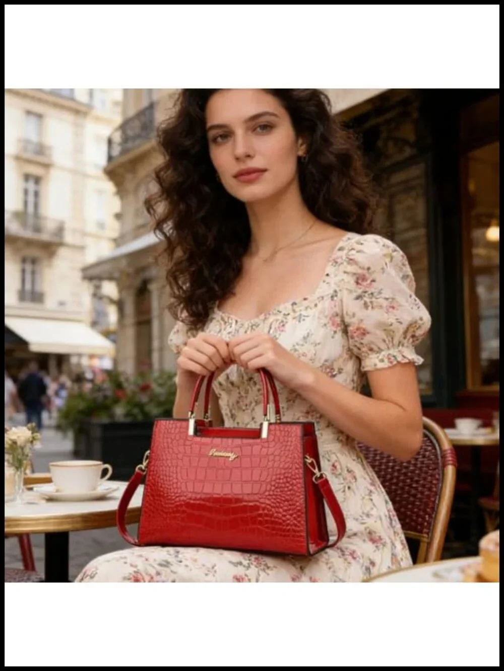 Faux Leather Patent Crocodile Pattern Top Handle Satchel Zipper Medium Tote Bag